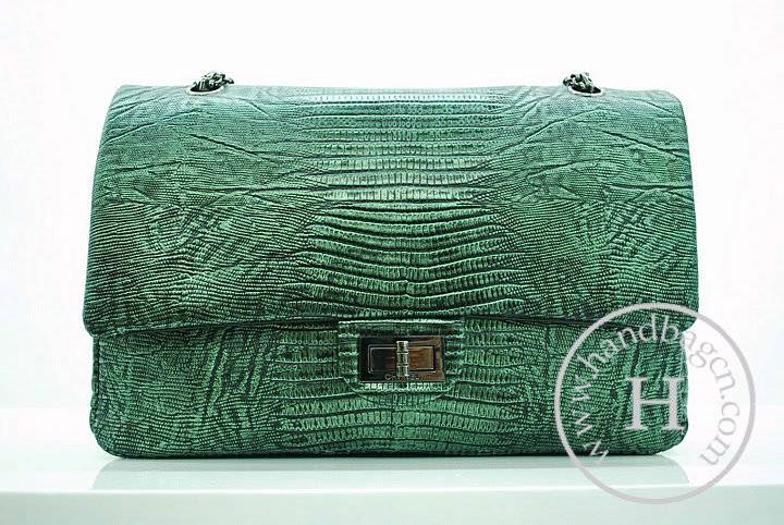 Chanel 36028 Green Lizard Veins Leather Flap Knockoff Bag With Silver Hardware
