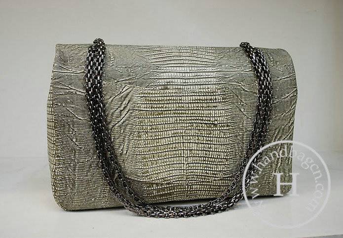 Chanel 36028 Grey Lizard Veins Leather Flap Knockoff Bag With Silver Hardware - Click Image to Close