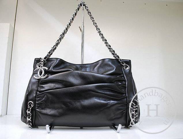 Chanel 36030 Knockoff Handbag Black Lambskin Leather With Silver Hardware - Click Image to Close