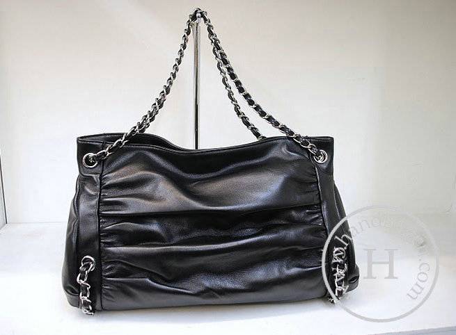 Chanel 36030 Knockoff Handbag Black Lambskin Leather With Silver Hardware