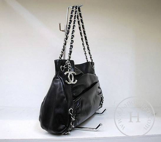 Chanel 36030 Knockoff Handbag Black Lambskin Leather With Silver Hardware