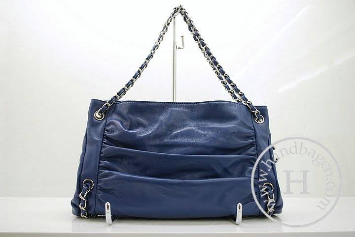 Chanel 36030 Knockoff Handbag Dark Blue Lambskin Leather With Silver Hardware