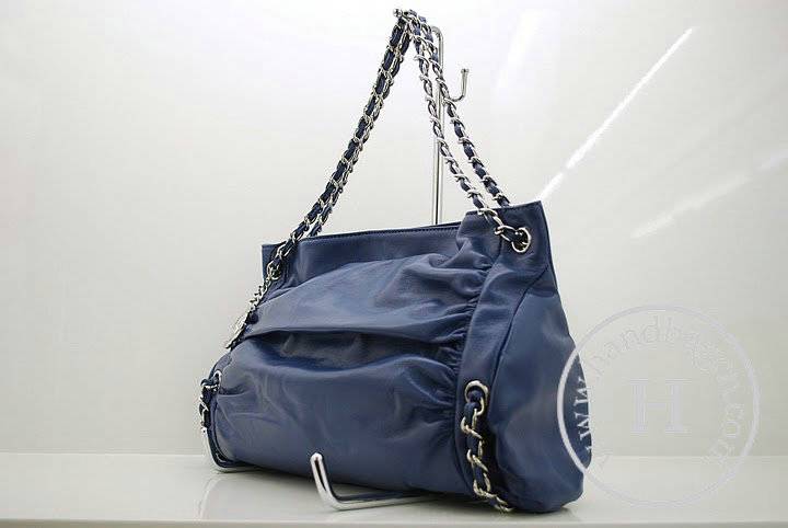 Chanel 36030 Knockoff Handbag Dark Blue Lambskin Leather With Silver Hardware