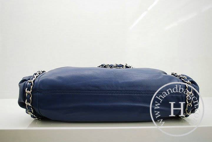Chanel 36030 Knockoff Handbag Dark Blue Lambskin Leather With Silver Hardware - Click Image to Close