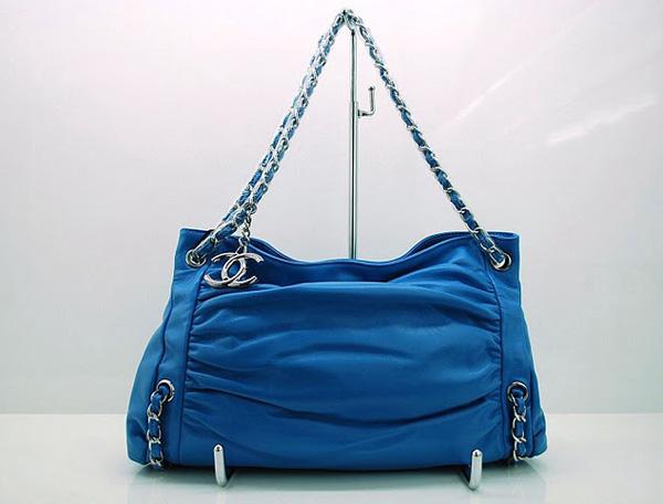 Chanel 36030 Knockoff Handbag Light Blue Lambskin Leather With Silver Hardware - Click Image to Close