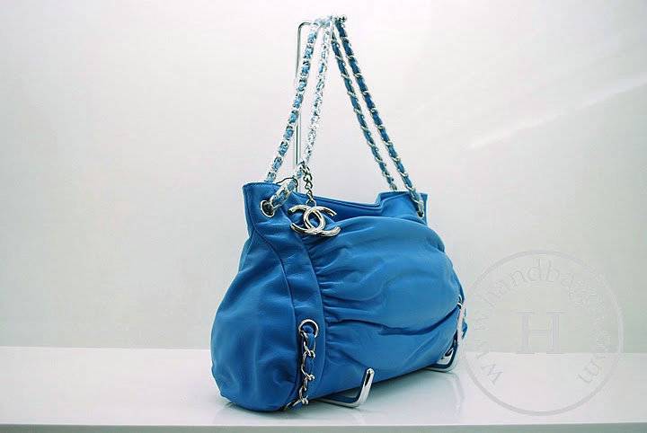 Chanel 36030 Knockoff Handbag Light Blue Lambskin Leather With Silver Hardware