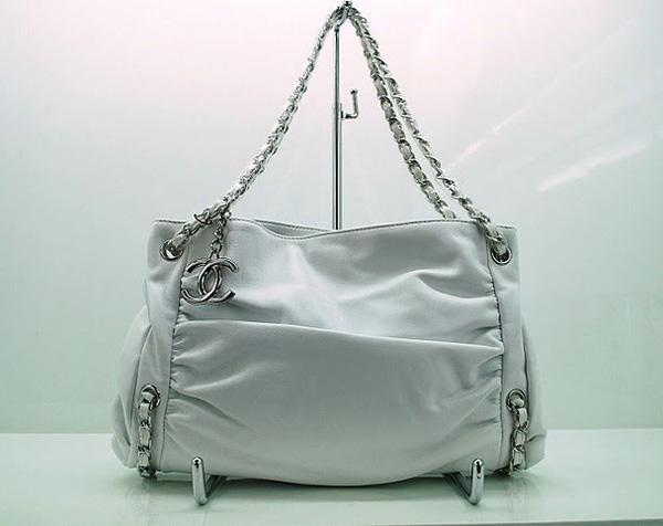 Chanel 36030 Knockoff Handbag White Lambskin Leather With Silver Hardware