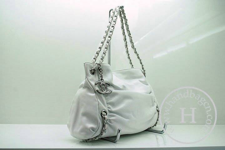 Chanel 36030 Knockoff Handbag White Lambskin Leather With Silver Hardware