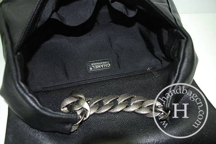 Chanel 36035 Black Caviar Leather Hobo Bag