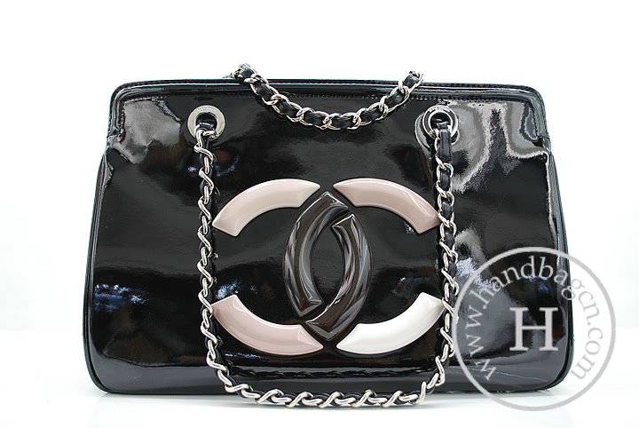 Chanel 36041 Knockoff Handbag Black Lipstick Patent Leather With Silver Hardware - Click Image to Close