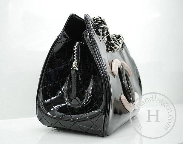 Chanel 36041 Knockoff Handbag Black Lipstick Patent Leather With Silver Hardware