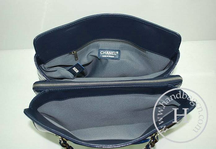 Chanel 36041 Knockoff Handbag Dark Blue Lipstick Patent Leather With Silver Hardware