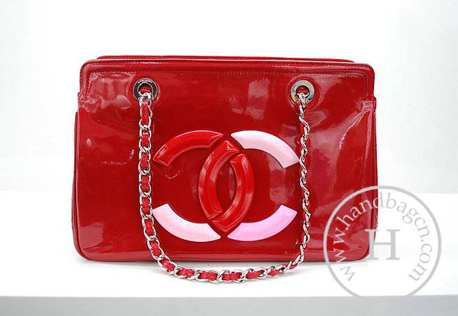 Chanel 36041 Knockoff Handbag Red Lipstick Patent Leather With Silver Hardware
