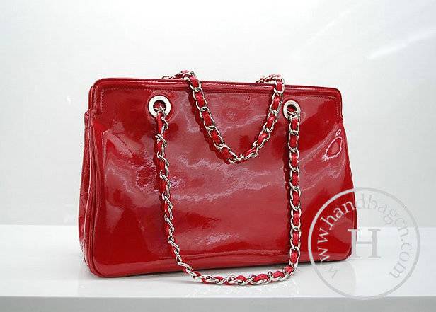 Chanel 36041 Knockoff Handbag Red Lipstick Patent Leather With Silver Hardware