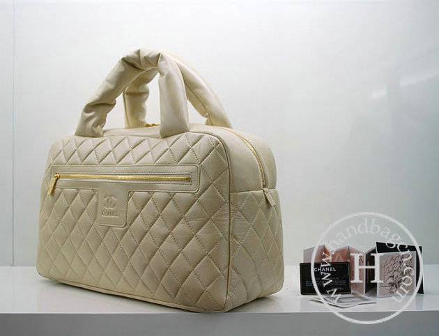 Chanel 36045 Cream Lambskin Coco Cocoon Bowling Knockoff Bag