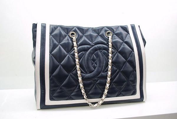 Chanel 36047 Knockoff Handbag Dark Blue Lambskin Leather With Silver Hardware