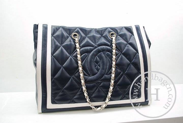 Chanel 36047 Knockoff Handbag Dark Blue Lambskin Leather With Silver Hardware