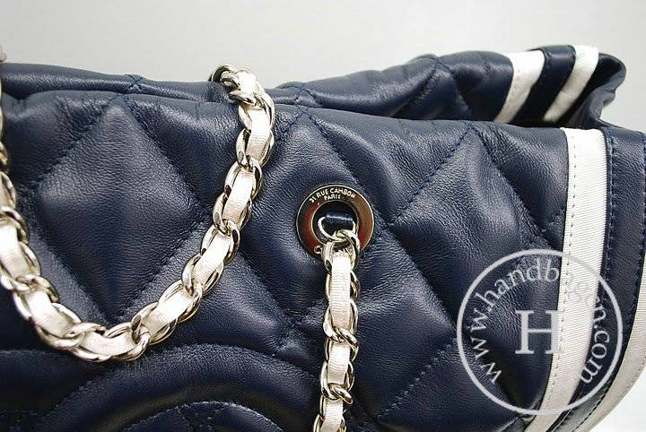 Chanel 36047 Knockoff Handbag Dark Blue Lambskin Leather With Silver Hardware - Click Image to Close