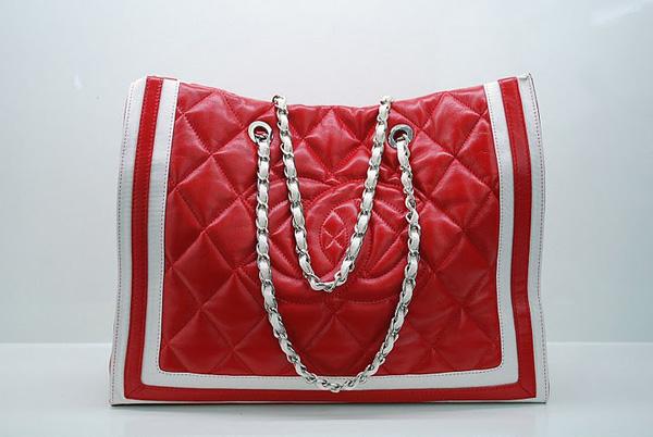 Chanel 36047 Knockoff Hadnbag Red lambskin Leather With Silver Hardware