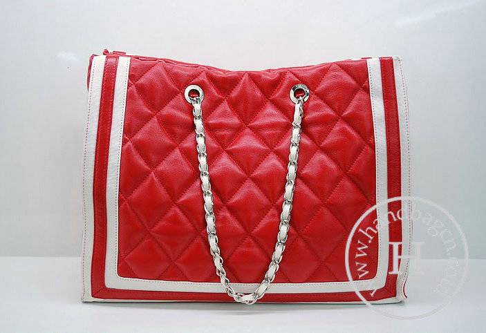 Chanel 36047 Knockoff Hadnbag Red lambskin Leather With Silver Hardware - Click Image to Close