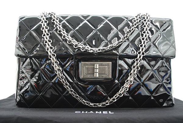 Chanel 36052 Knockoff Handbag Black Patent Leather With Silver Hardware - Click Image to Close