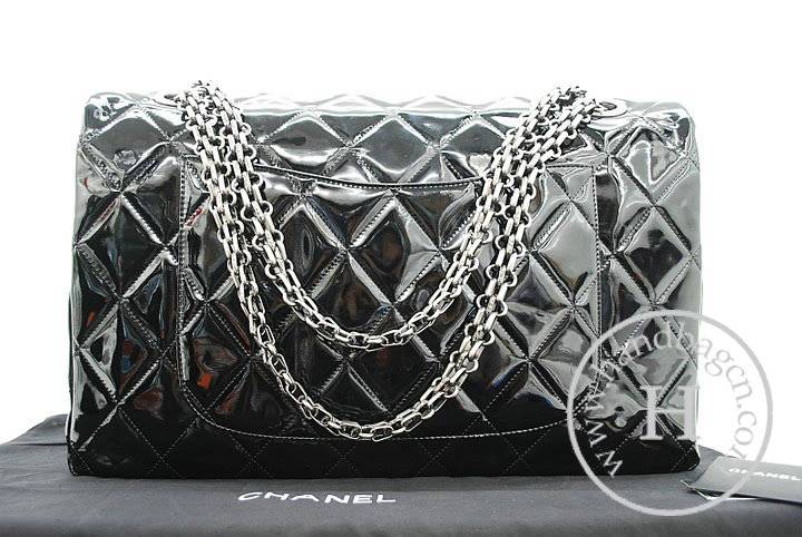 Chanel 36052 Knockoff Handbag Black Patent Leather With Silver Hardware - Click Image to Close