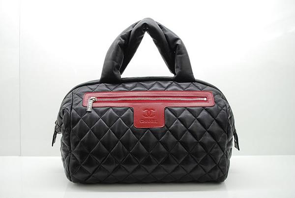 Chanel 36058 Black Lambskin Coco Cocoon Bowling Knockoff Bag With Silver Hardware