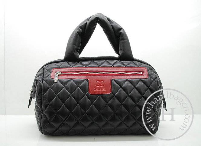 Chanel 36058 Black Lambskin Coco Cocoon Bowling Knockoff Bag With Silver Hardware - Click Image to Close