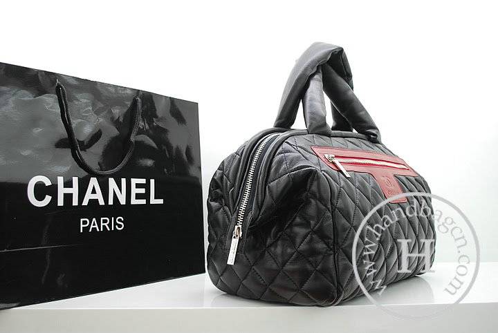 Chanel 36058 Black Lambskin Coco Cocoon Bowling Knockoff Bag With Silver Hardware