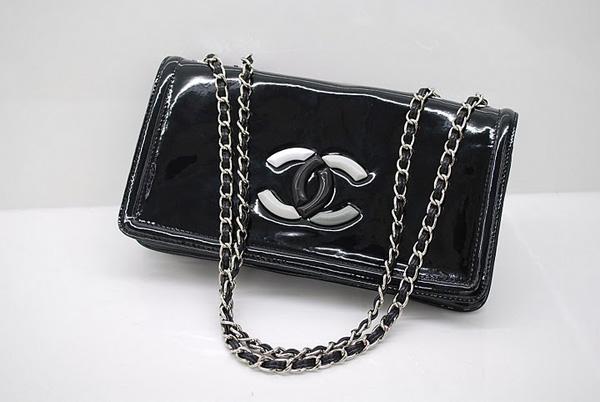 Chanel 36059 Knockoff Handbag Black Lipstick Patent Leather With Silver Hardware
