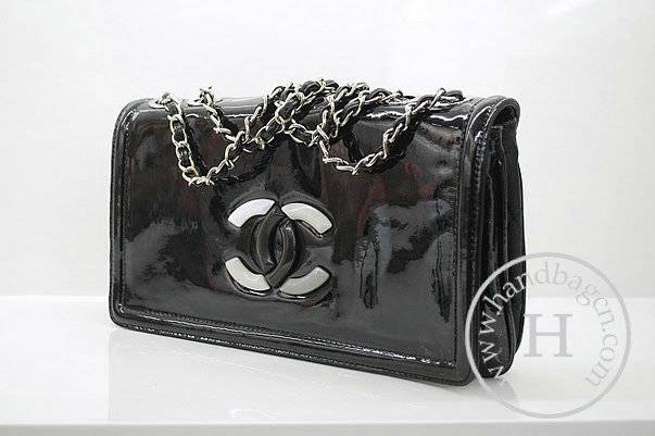 Chanel 36059 Knockoff Handbag Black Lipstick Patent Leather With Silver Hardware