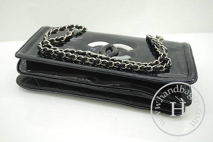 Chanel 36059 Knockoff Handbag Black Lipstick Patent Leather With Silver Hardware - Click Image to Close