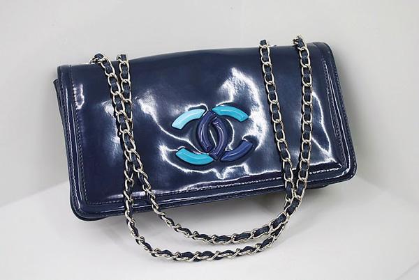 Chanel 36059 Knockoff Handbag Blue Lipstick Patent Leather With Silver Hardware - Click Image to Close