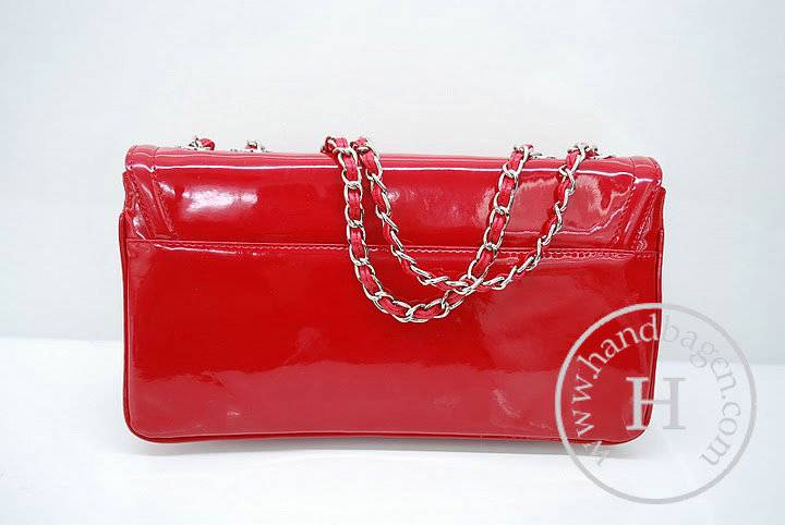 Chanel 36059 Knockoff Handbag Red Lipstick Patent Leather With Silver Hardware