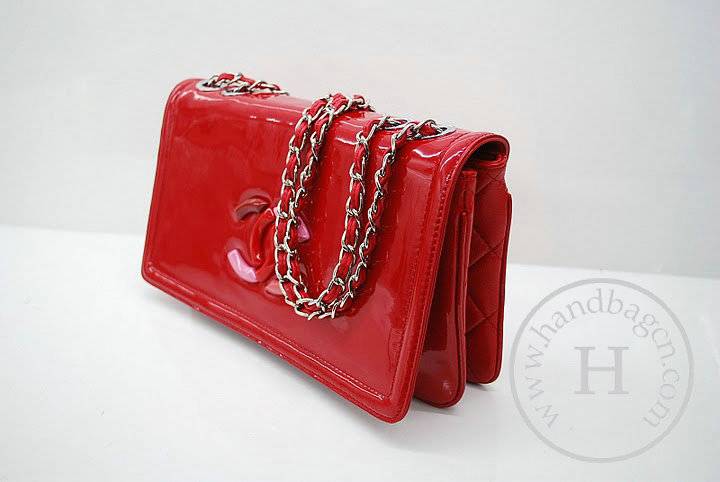 Chanel 36059 Knockoff Handbag Red Lipstick Patent Leather With Silver Hardware - Click Image to Close