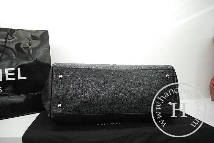 Chanel 36060 Black Caviar Leather Hobo Knockoff Handbag With Silver Hardware