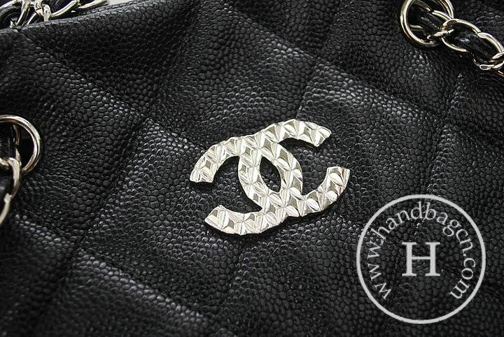 Chanel 36060 Black Caviar Leather Hobo Knockoff Handbag With Silver Hardware