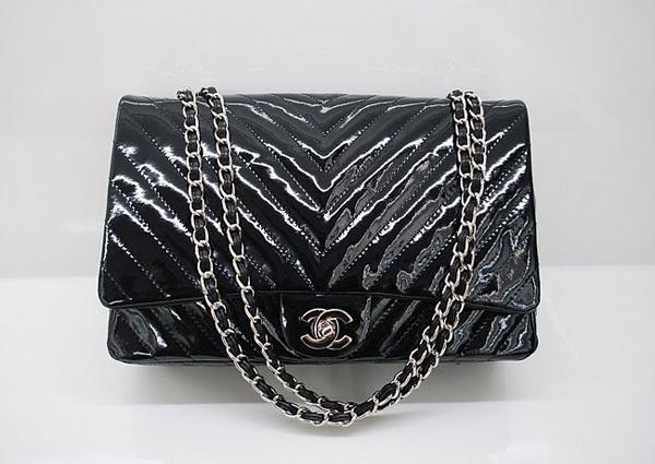 Chanel 36063 Replica Handbag Black patent leather With Silver Hardware