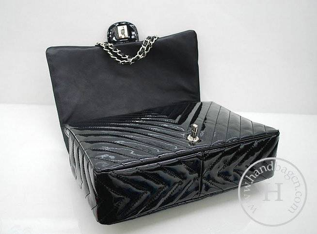 Chanel 36063 Replica Handbag Black patent leather With Silver Hardware