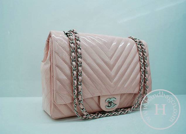 Chanel 36063 Replica Handbag Pink Patent Leather With Silver Hardware - Click Image to Close