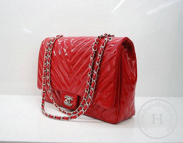 Chanel 36063 Replica Handbag Red patent leather With Silver Hardware - Click Image to Close