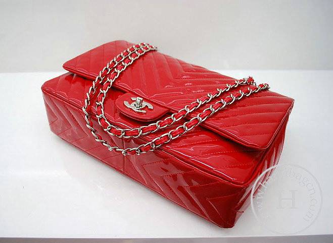 Chanel 36063 Replica Handbag Red patent leather With Silver Hardware - Click Image to Close