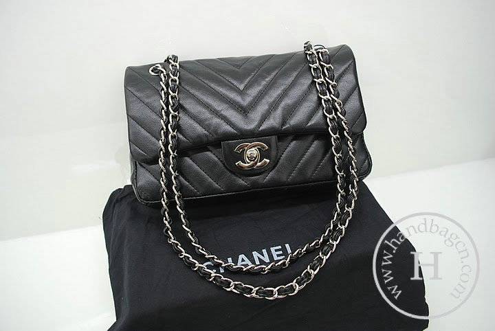 Chanel 36068 Replica Handbag Black lambskin leather with Silver Hardware