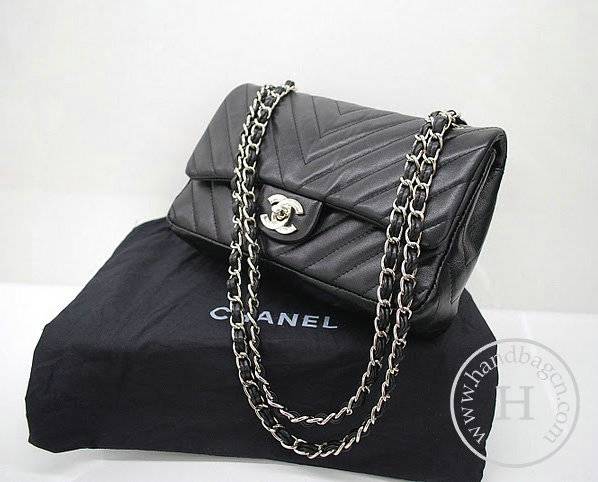 Chanel 36068 Replica Handbag Black lambskin leather with Silver Hardware