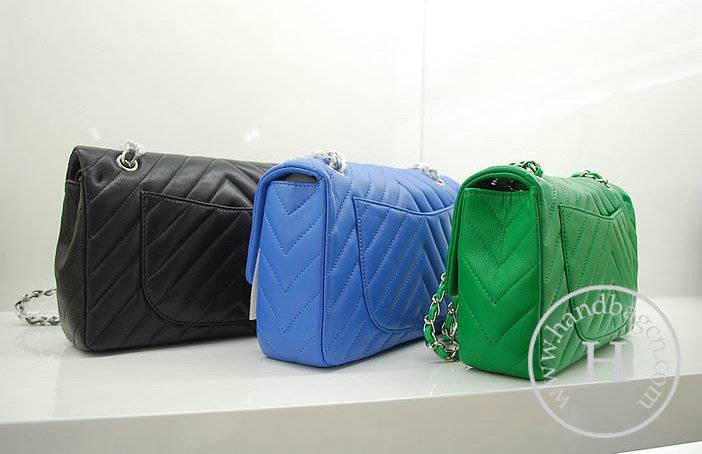 Chanel 36068 Replica Handbag Green Lambskin Leather With Silver Hardware