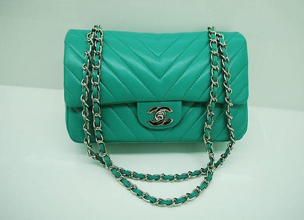 Chanel 36068 Replica Handbag Light Green Lambskin Leather With Silver Hardware