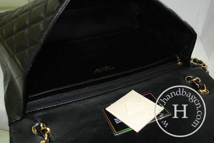 Chanel 36070 Designer Handbag Black Original Lambskin Leather With Gold Hardware