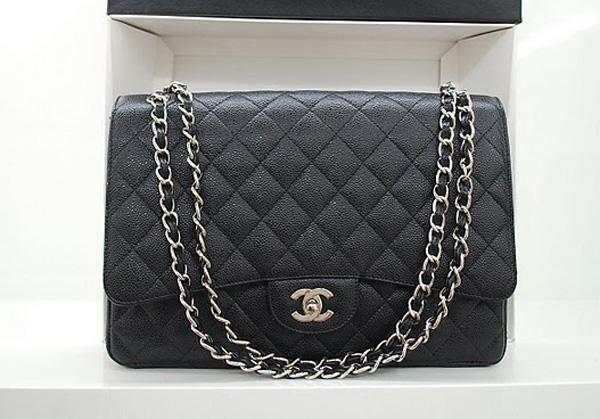 Chanel 36070 Designer Handbag Black Original Caviar Leather With Silver Hardware