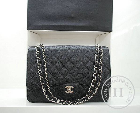 Chanel 36070 Designer Handbag Black Original Caviar Leather With Silver Hardware - Click Image to Close