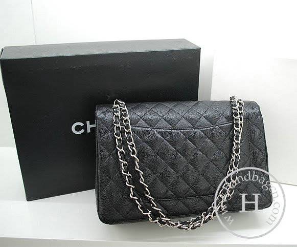Chanel 36070 Designer Handbag Black Original Caviar Leather With Silver Hardware - Click Image to Close